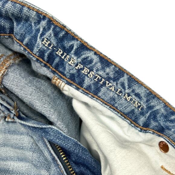 American Eagle Jean Skirt Hi-Rise Festival Mini Light Wash Denim Lace Women's 0 - Picture 5 of 12